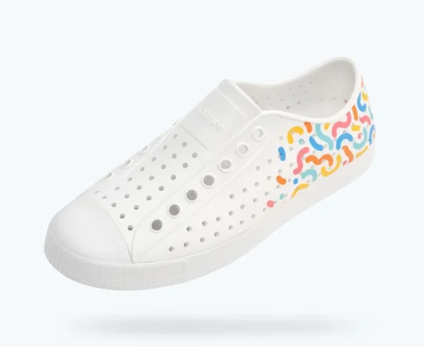 Native Shoes Shoes^Jefferson Sugarlite Block Shell White/ Shell White/ Dazzle Resting Squiggle Block