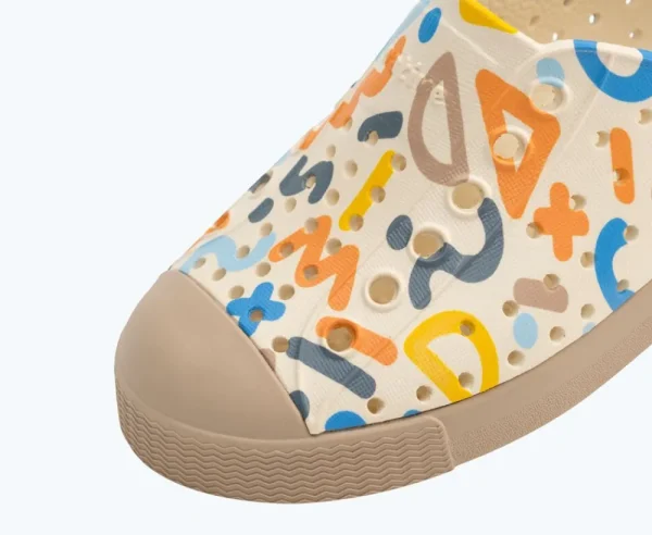 Native Shoes Shoes^Jefferson Sugarlite Print Child Bone White/ Flax Tan/ Apricot Resting Squiggle