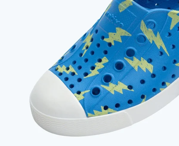 Native Shoes Shoes^Jefferson Sugarlite Print Child Resting Blue/ Shell White/ Celery Lightning