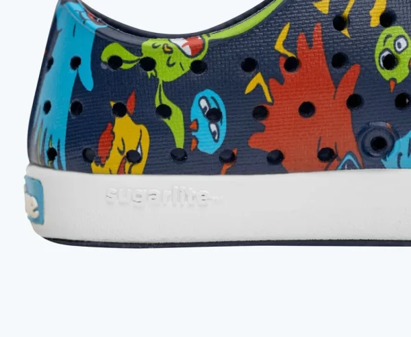 Native Shoes Shoes^Jefferson Sugarlite Print Child Regatta Blue/ Shell White/ Resting Laflame Critters